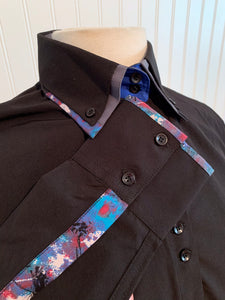 Microfiber Two-Tone Collar Western Show Shirt (68233)-Black