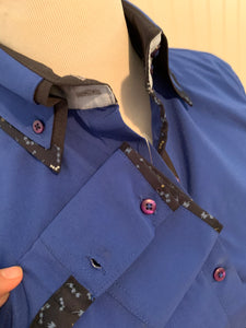 Microfiber Two-Tone Collar Western Show Shirt (68233)-Blue