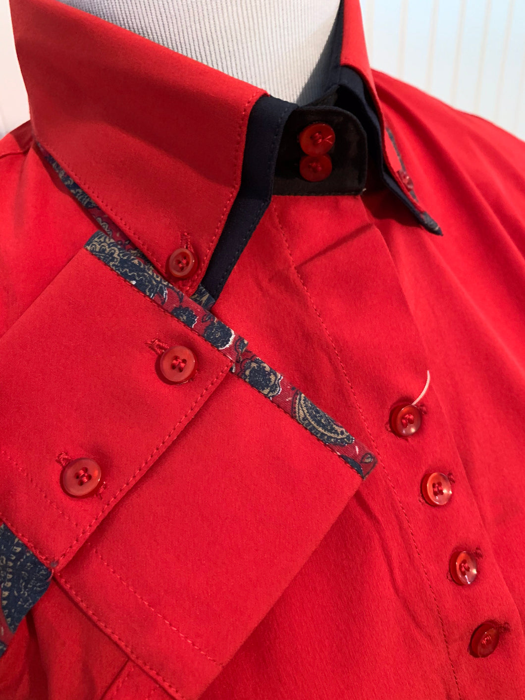 Microfiber Two-Tone Collar Western Show Shirt (68233)-Red